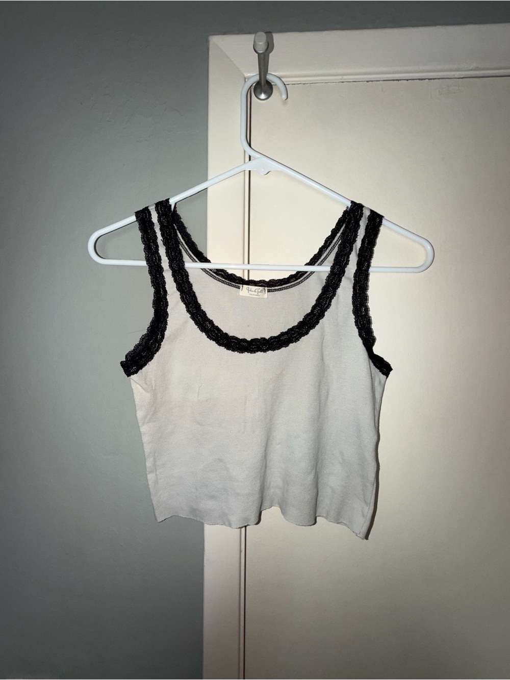 Brandy Melville light Gray Crop Tank with Black Lace Trim